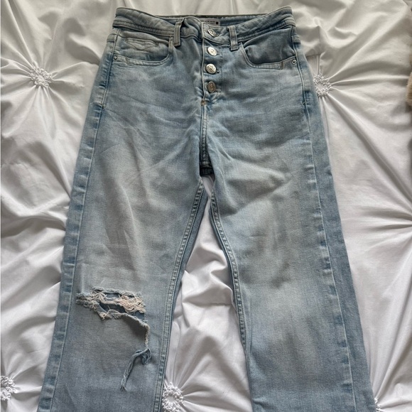 Zara Denim - Zara Light Blue High Rise Distressed Jeans